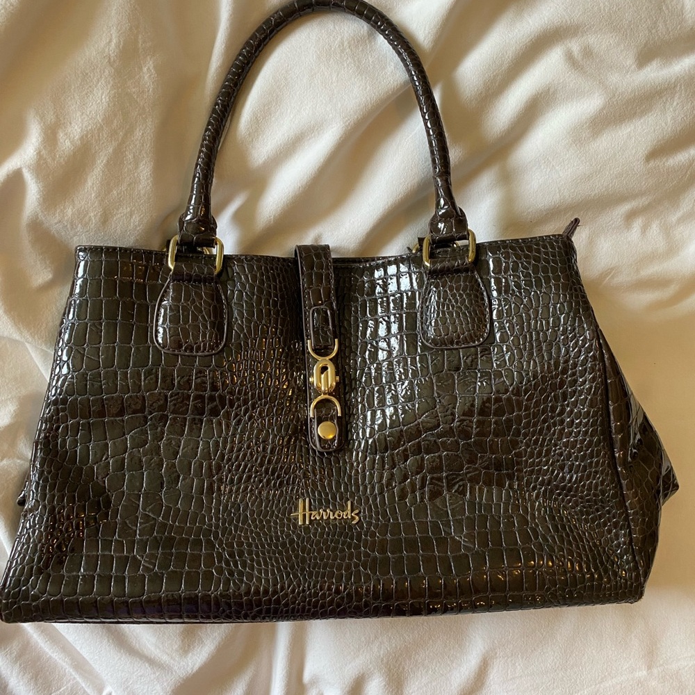 HARRODS CHOCOLATE BROWN SNAKE SKIN STYLE PURSE